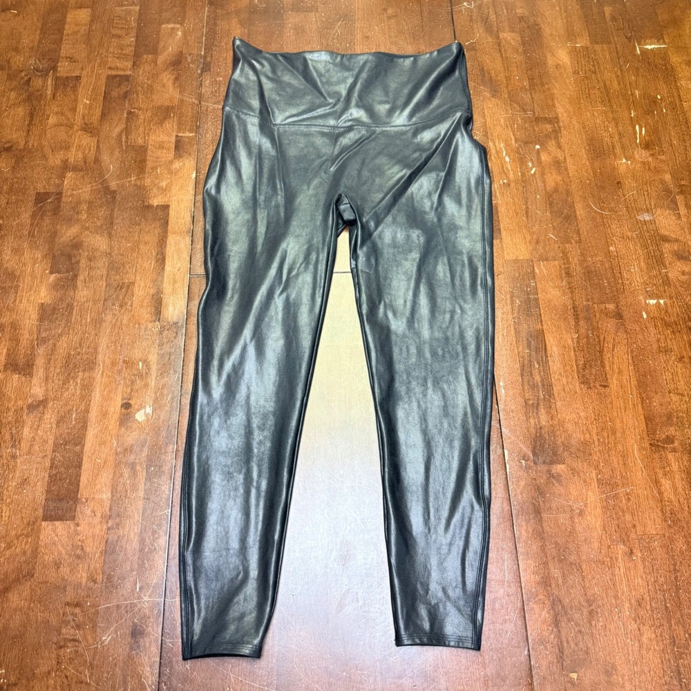 Spanx Faux Leather Leggings Women 3X Black High Waisted Moto 2437P